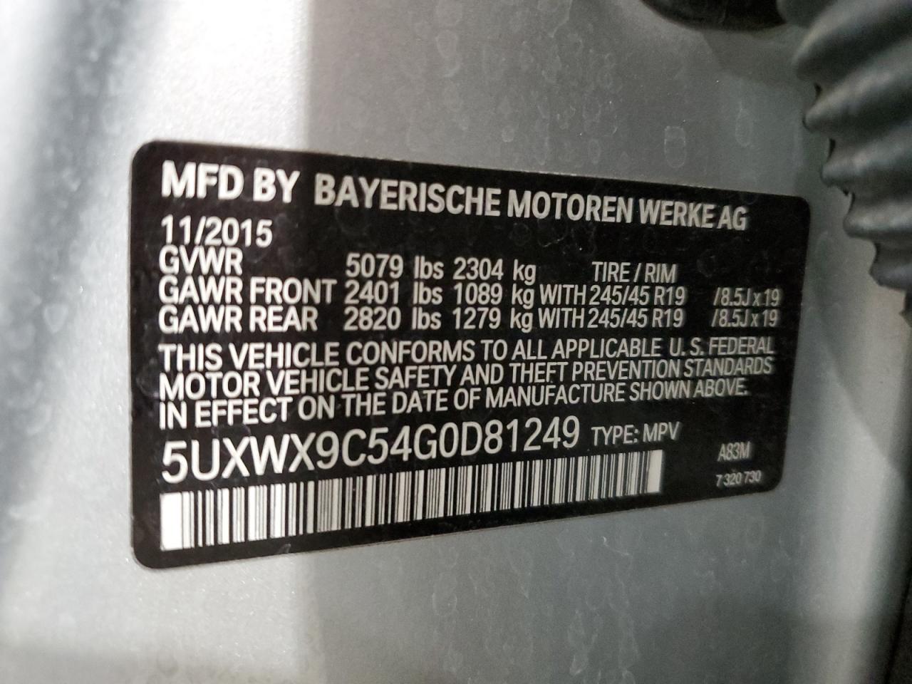 5UXWX9C54G0D81249 2016 BMW X3 xDrive28I