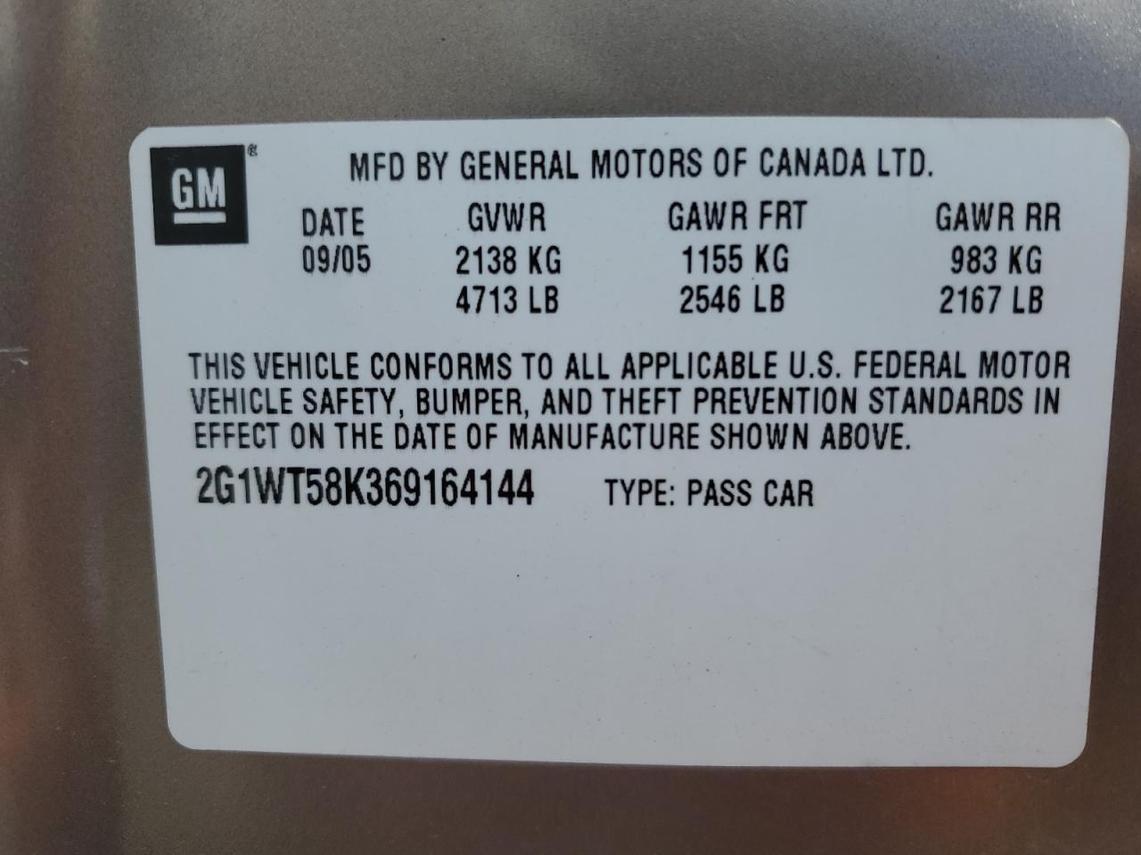 2G1WT58K369164144 2006 Chevrolet Impala Lt