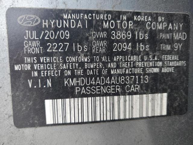 2010 Hyundai Elantra Blue VIN: KMHDU4AD4AU837113 Lot: 50735114