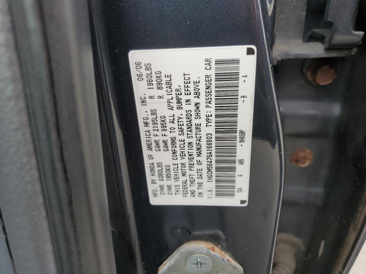 1HGCM56476A166903 2006 Honda Accord Lx