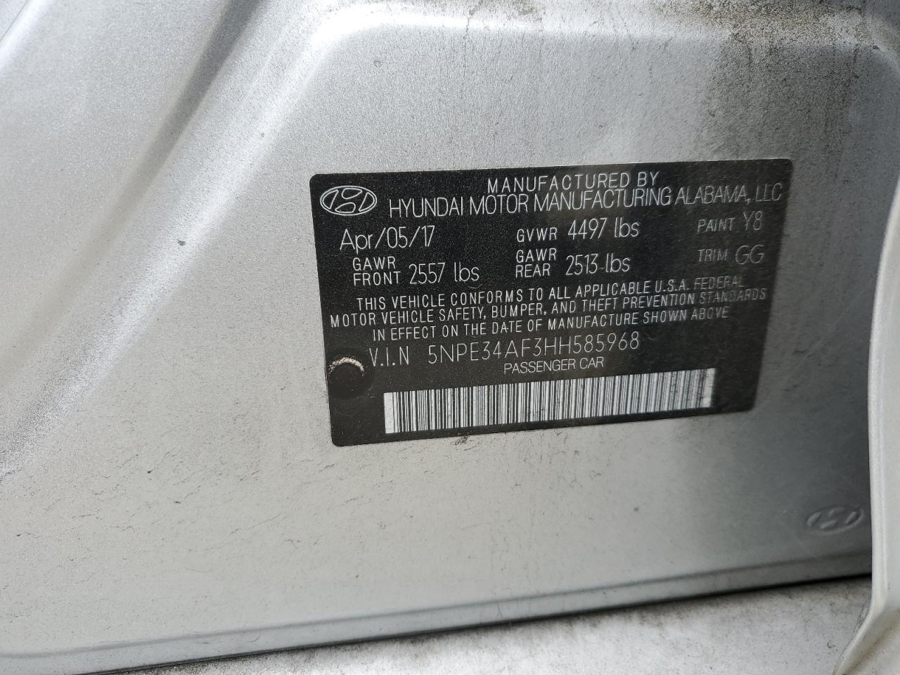 5NPE34AF3HH585968 2017 Hyundai Sonata Sport