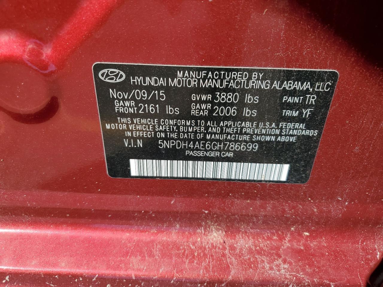 5NPDH4AE6GH786699 2016 Hyundai Elantra Se