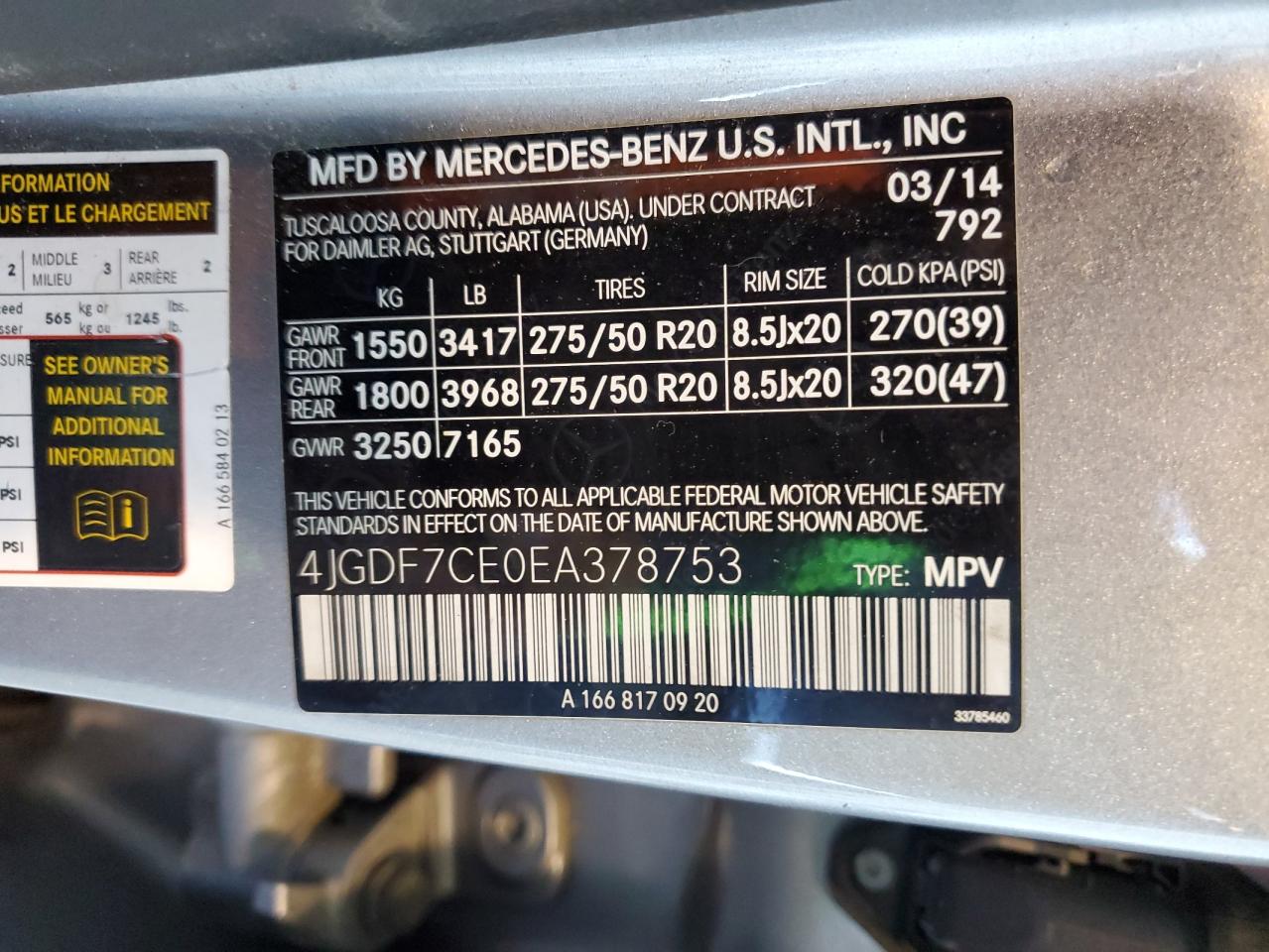 4JGDF7CE0EA378753 2014 Mercedes-Benz Gl 450 4Matic