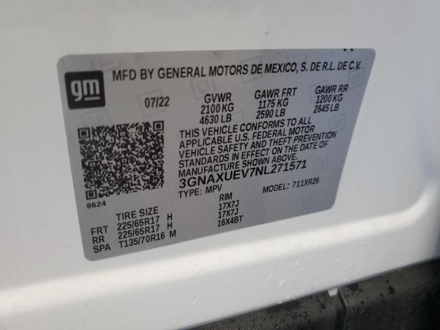 2022 Chevrolet Equinox Lt VIN: 3GNAXUEV7NL271571 Lot: 52233634