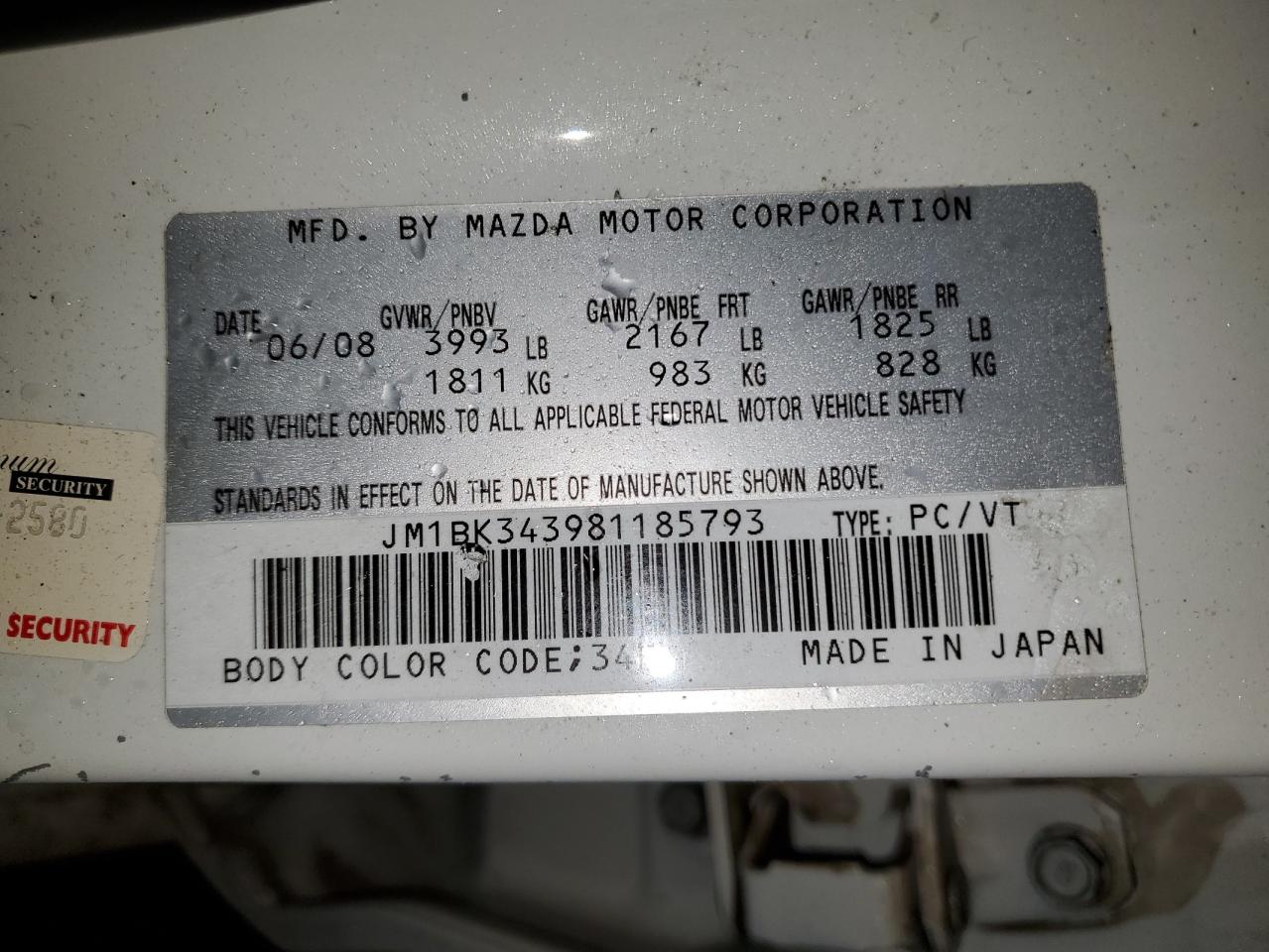 JM1BK343981185793 2008 Mazda 3 Hatchback