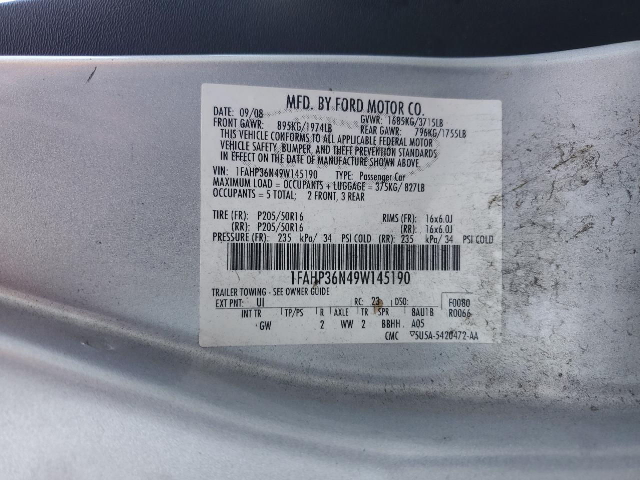 1FAHP36N49W145190 2009 Ford Focus Ses