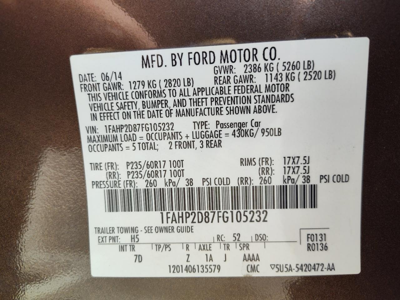 1FAHP2D87FG105232 2015 Ford Taurus Se