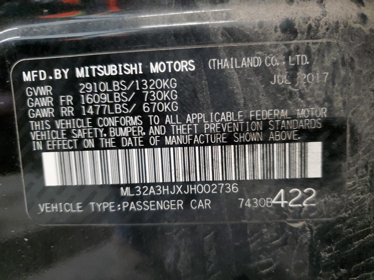 ML32A3HJXJH002736 2018 Mitsubishi Mirage Es