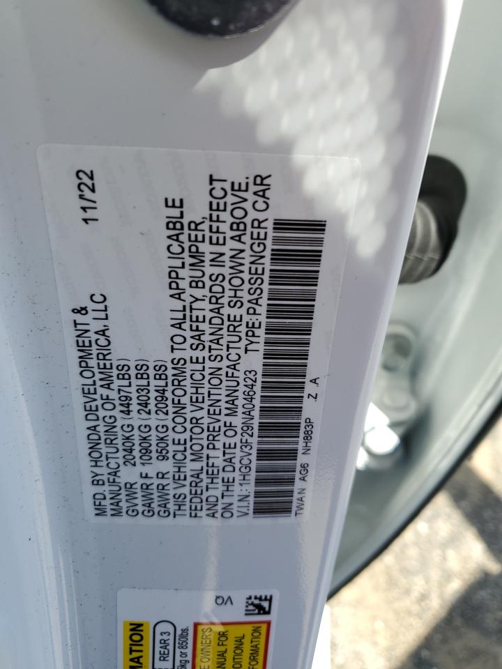 1HGCV3F29NA046423 2022 Honda Accord Hybrid Sport