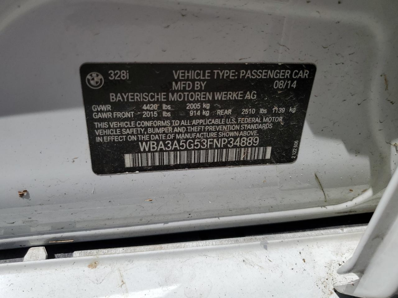 WBA3A5G53FNP34889 2015 BMW 328 I