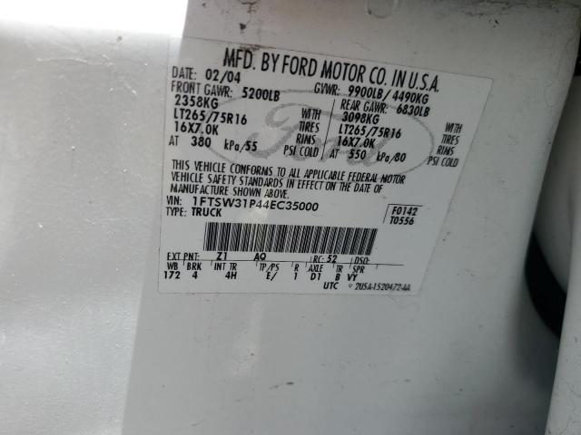 2004 Ford F350 Srw Super Duty VIN: 1FTSW31P44EC35000 Lot: 51673574
