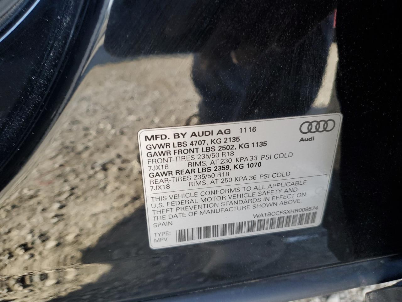 WA1BCCFSXHR009574 2017 Audi Q3 Premium