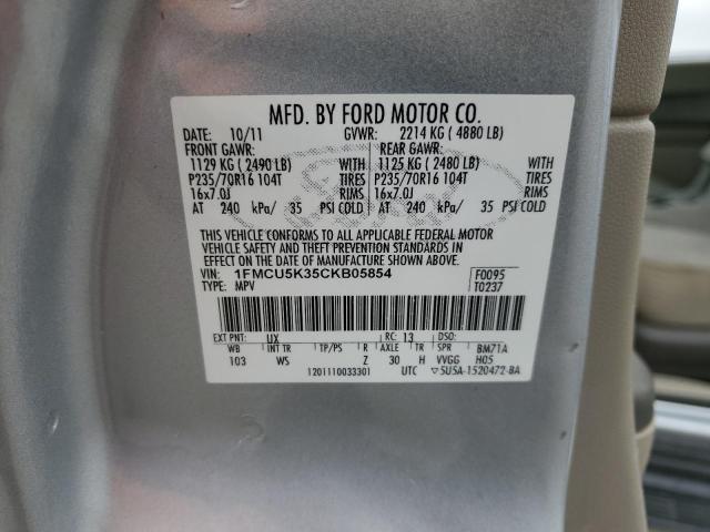 2012 Ford Escape Hybrid VIN: 1FMCU5K35CKB05854 Lot: 51182004