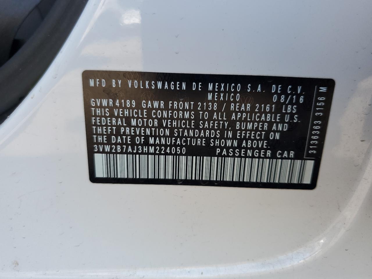 3VW2B7AJ3HM224050 2017 Volkswagen Jetta S