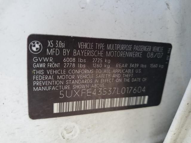 2007 BMW X5 3.0I VIN: 5UXFE43537L017604 Lot: 51675334