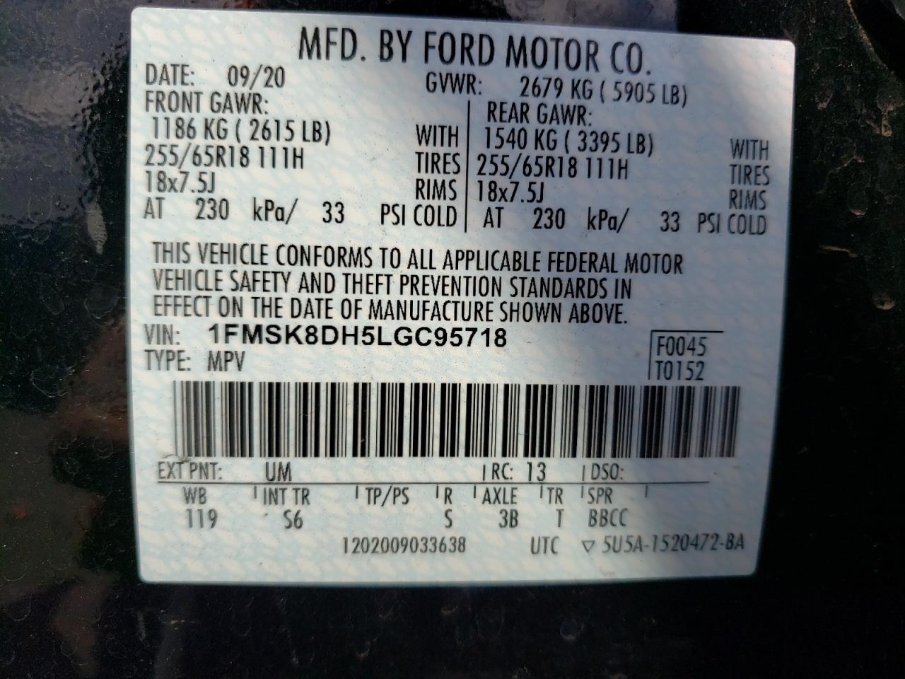 1FMSK8DH5LGC95718 2020 Ford Explorer Xlt