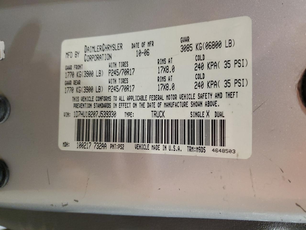 1D7HU18207J539330 2007 Dodge Ram 1500 St