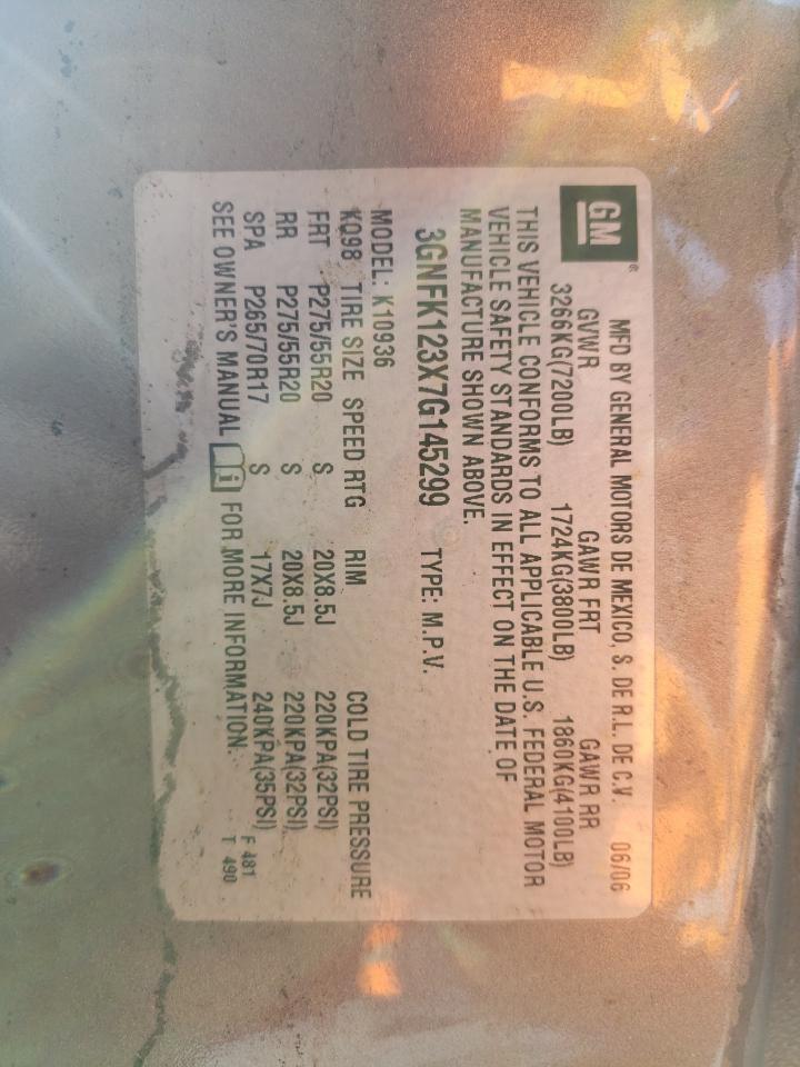 3GNFK123X7G145299 2007 Chevrolet Avalanche K1500