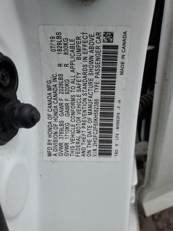 2HGFC2F60KH582366 2019 Honda Civic Lx