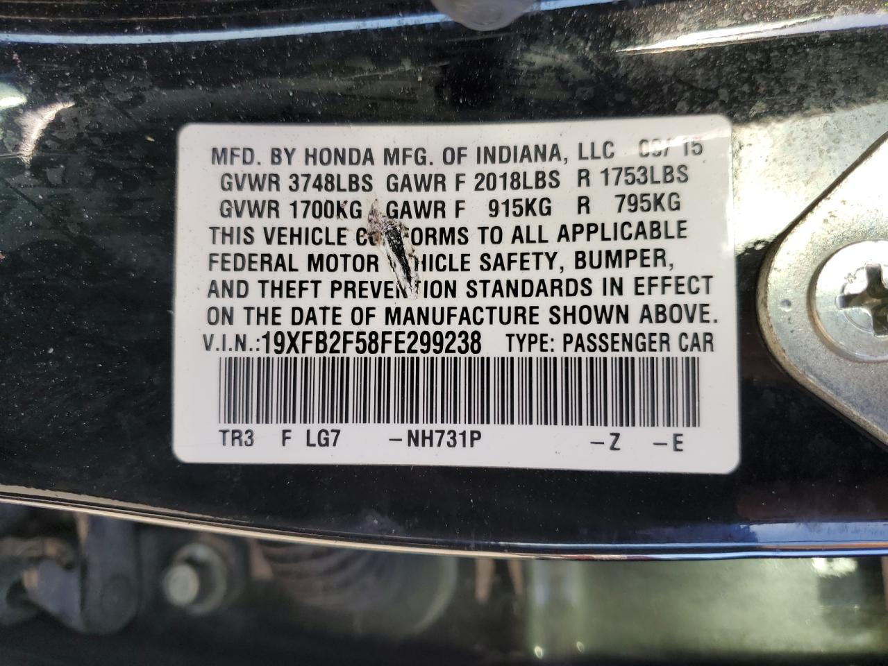 19XFB2F58FE299238 2015 Honda Civic Lx