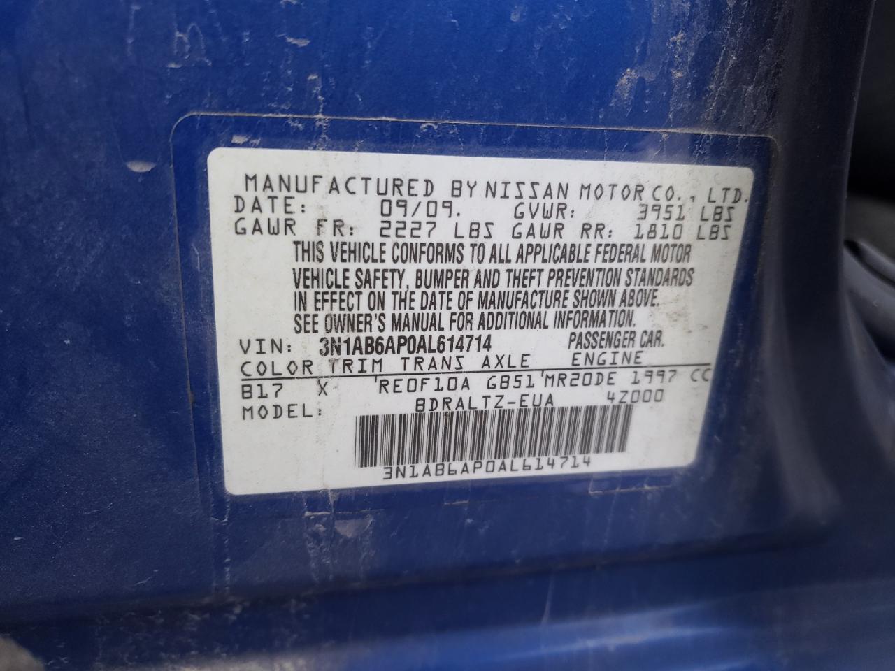 3N1AB6AP0AL614714 2010 Nissan Sentra 2.0