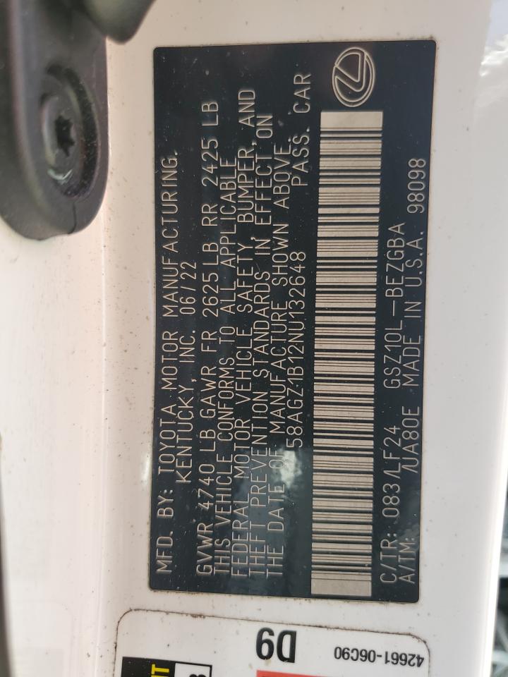 58AGZ1B12NU132648 2022 Lexus Es 350 Base