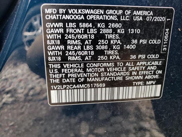 2021 Volkswagen Atlas Se VIN: 1V2LP2CA4MC517569 Lot: 52826284