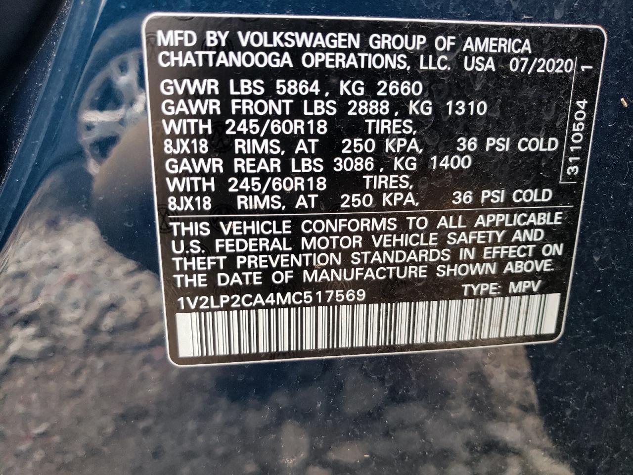 1V2LP2CA4MC517569 2021 Volkswagen Atlas Se