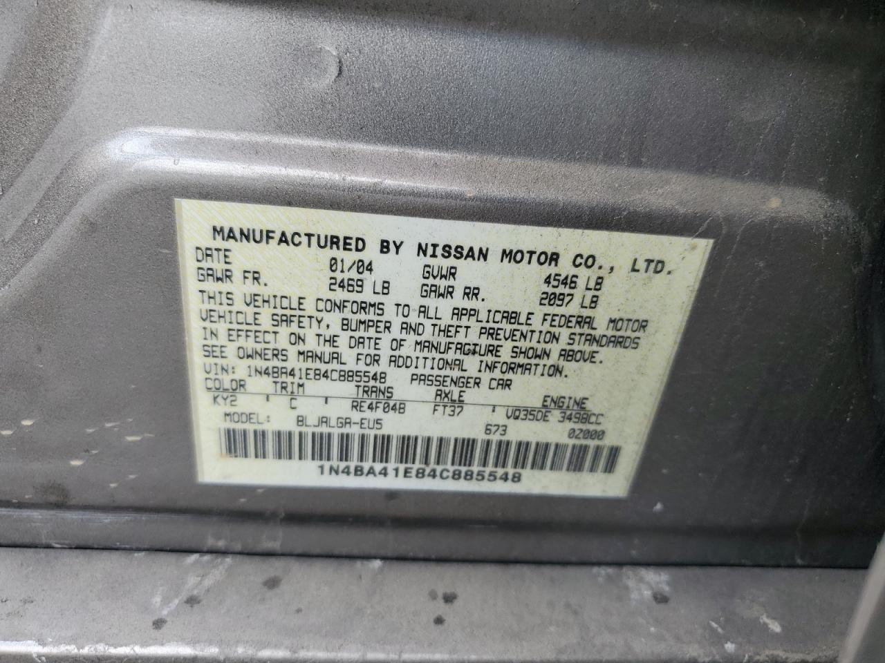 1N4BA41E84C885548 2004 Nissan Maxima Se