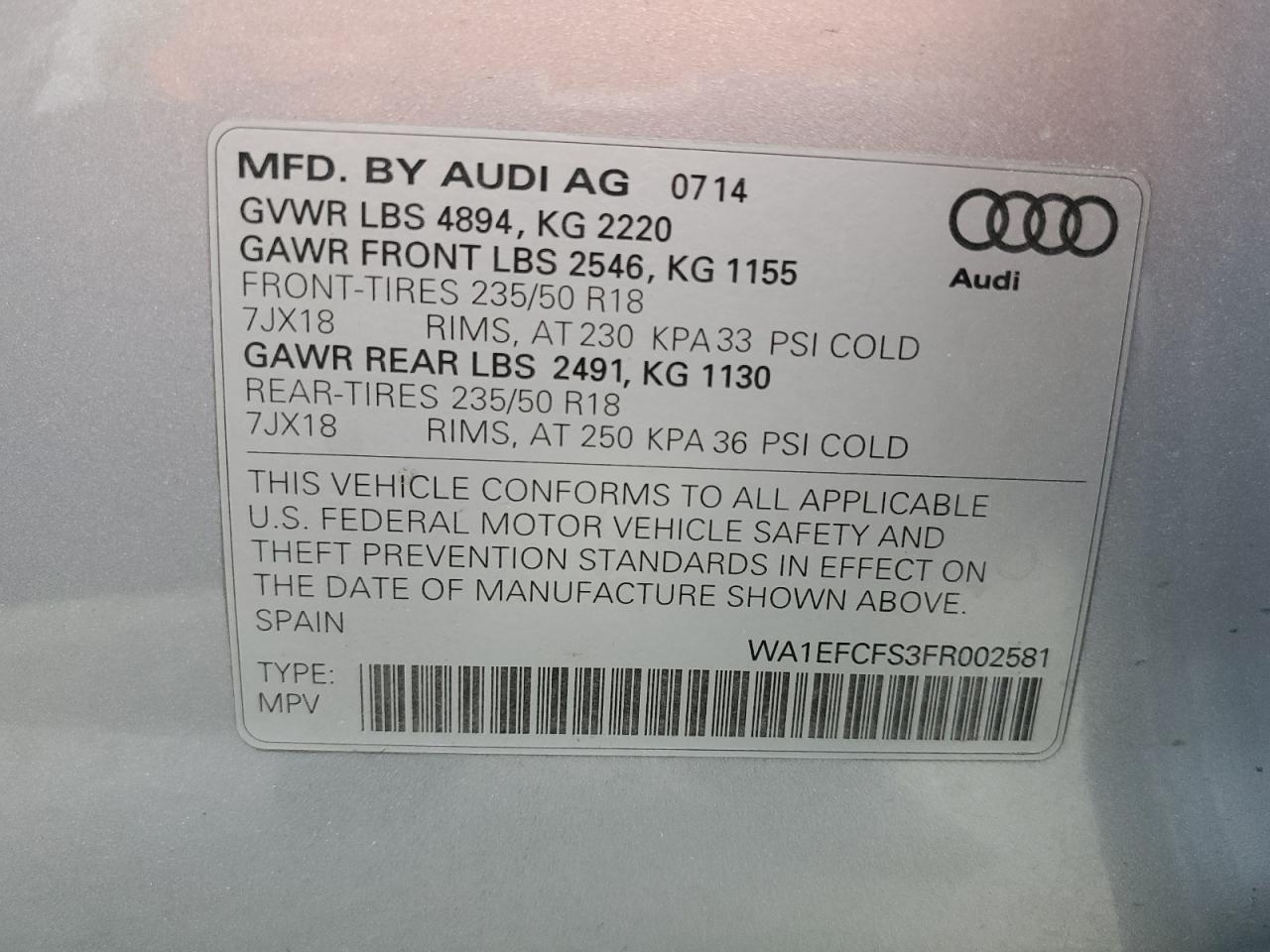 WA1EFCFS3FR002581 2015 Audi Q3 Premium Plus