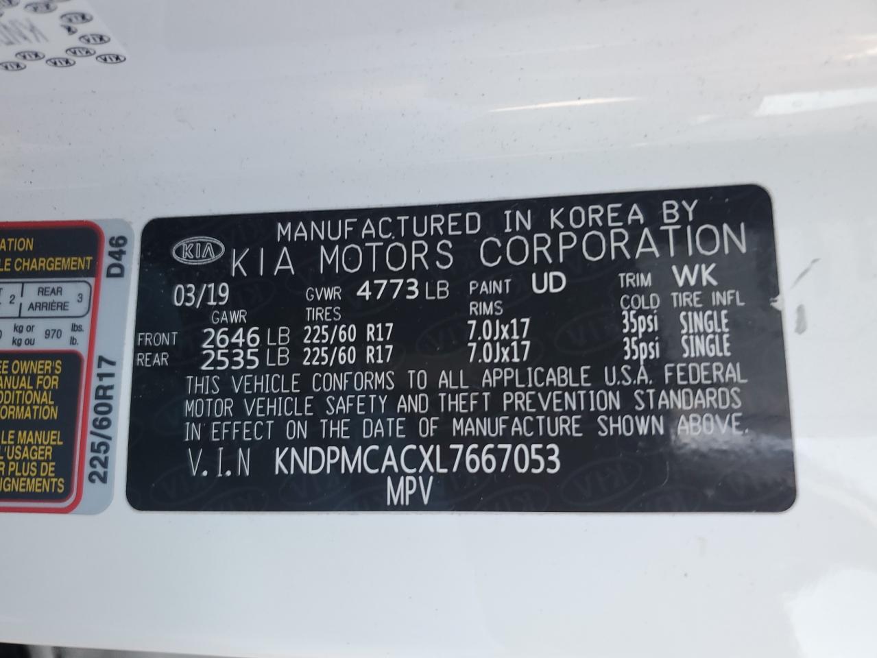 KNDPMCACXL7667053 2020 Kia Sportage Lx