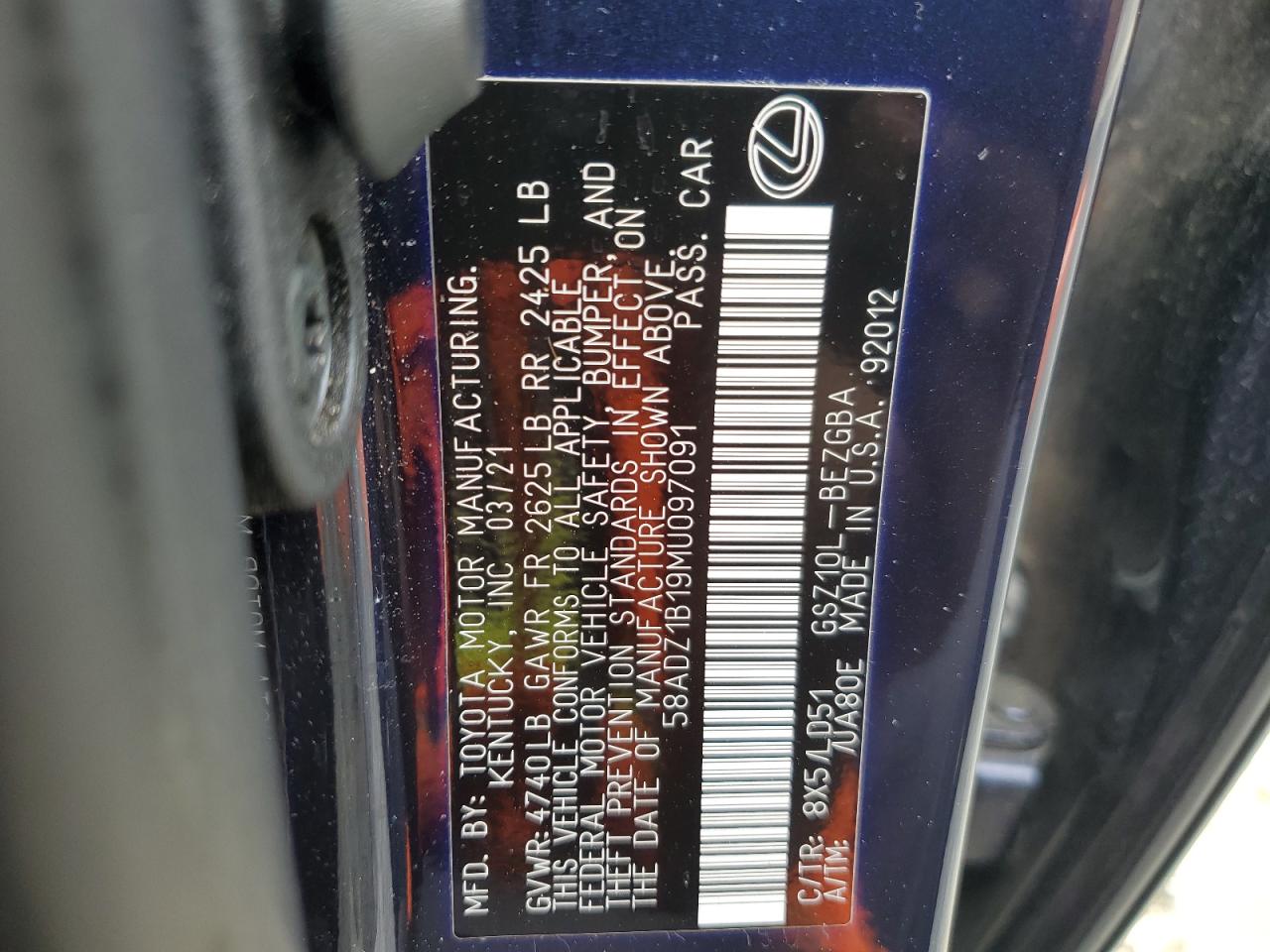 58ADZ1B19MU097091 2021 Lexus Es 350 Base