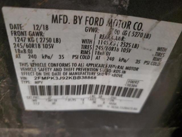 2019 Ford Edge Sel VIN: 2FMPK3J92KBB38868 Lot: 51535614