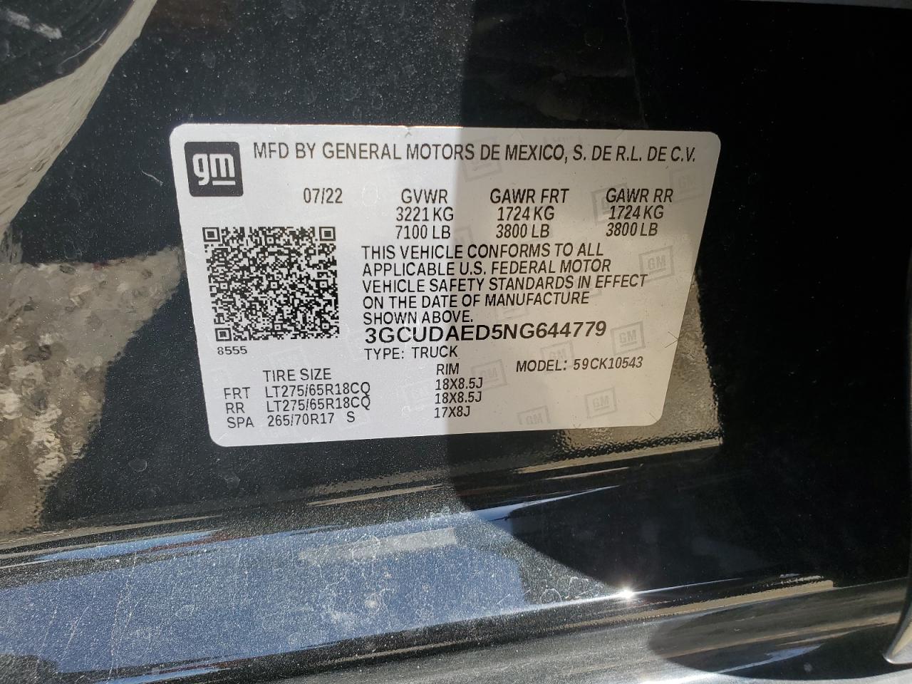 3GCUDAED5NG644779 2022 Chevrolet Silverado K1500