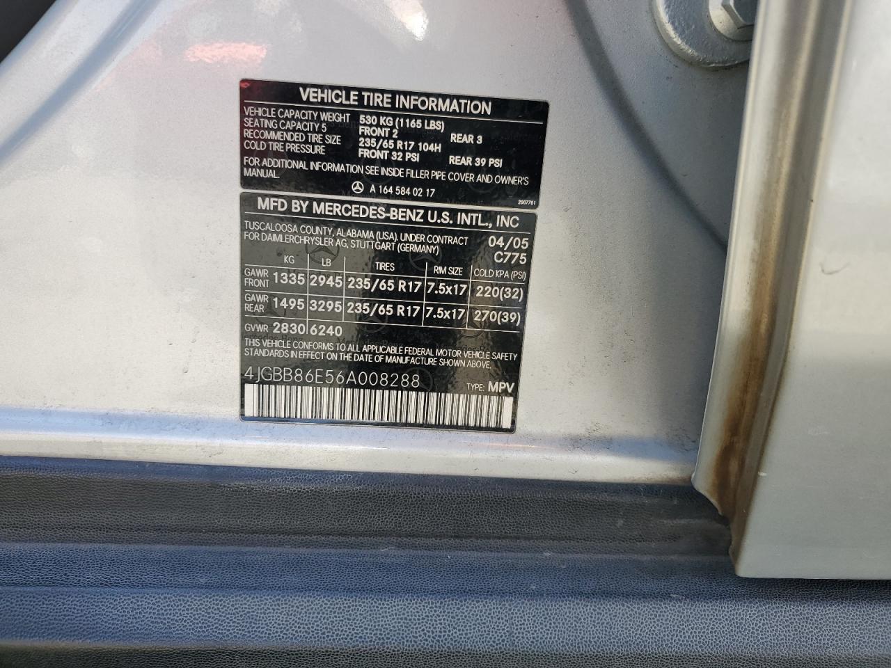 4JGBB86E56A008288 2006 Mercedes-Benz Ml 350