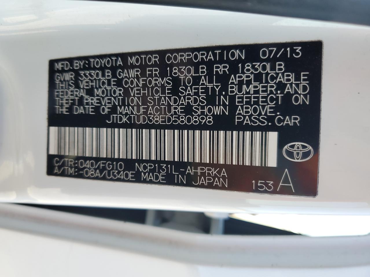 JTDKTUD38ED580898 2014 Toyota Yaris