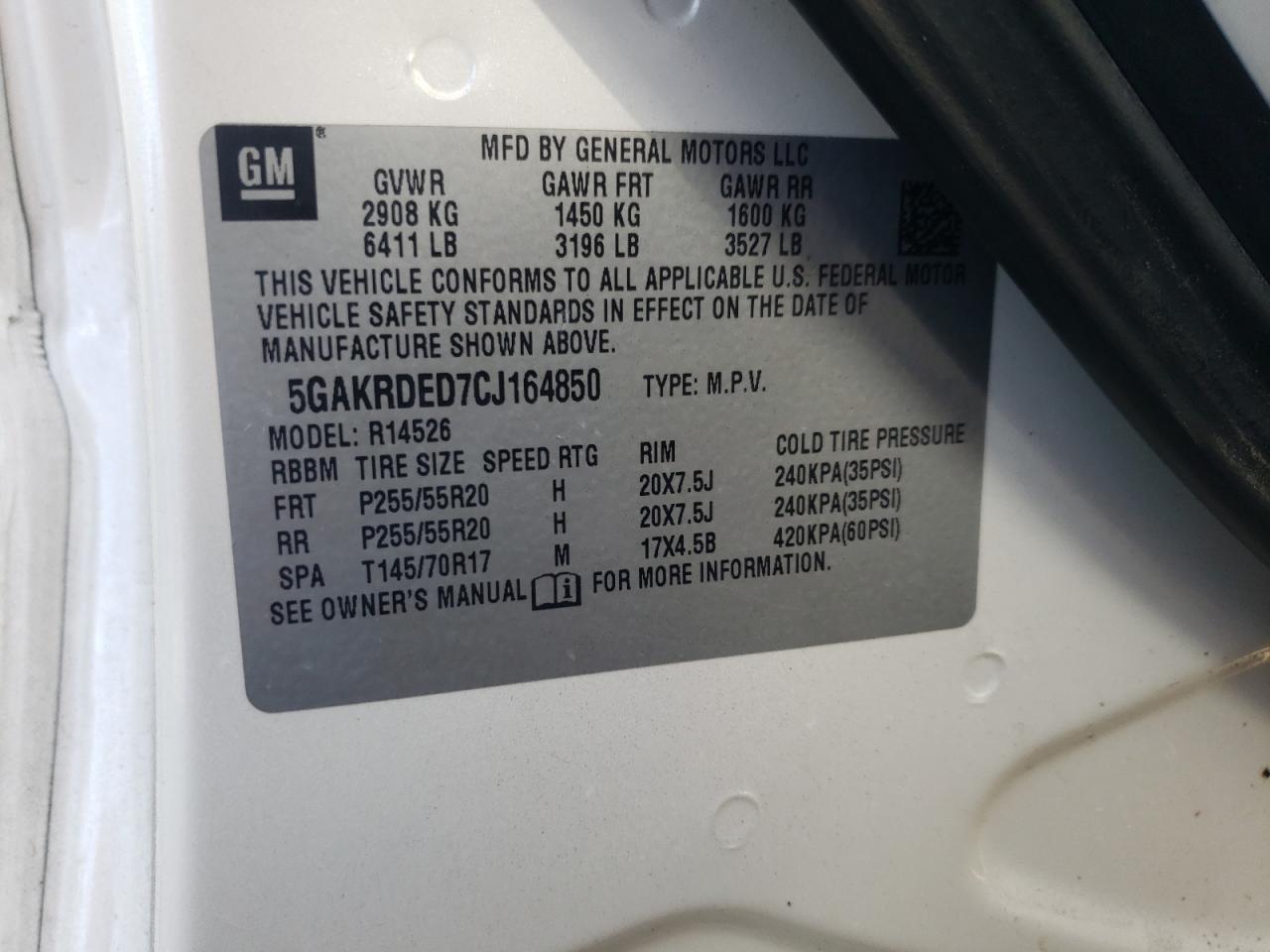 5GAKRDED7CJ164850 2012 Buick Enclave