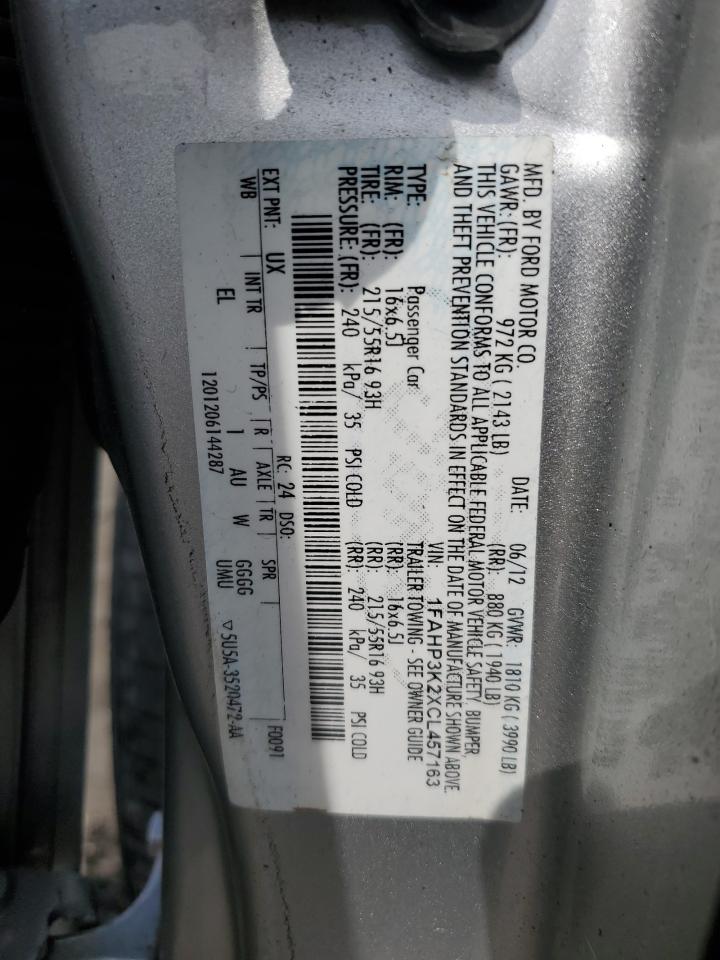 1FAHP3K2XCL457163 2012 Ford Focus Se