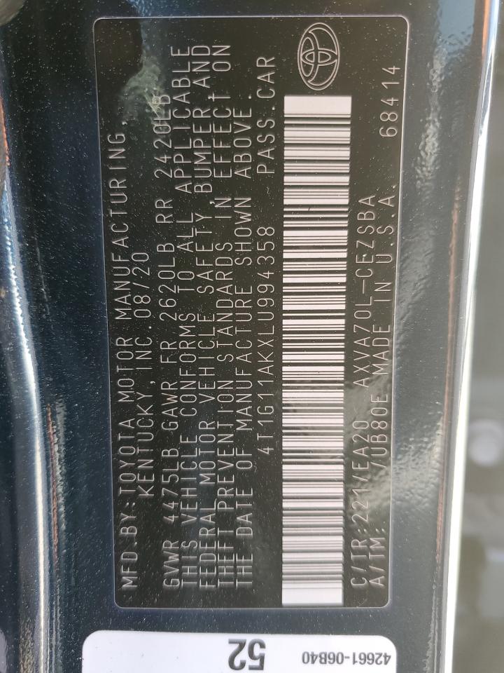 4T1G11AKXLU994358 2020 Toyota Camry Se