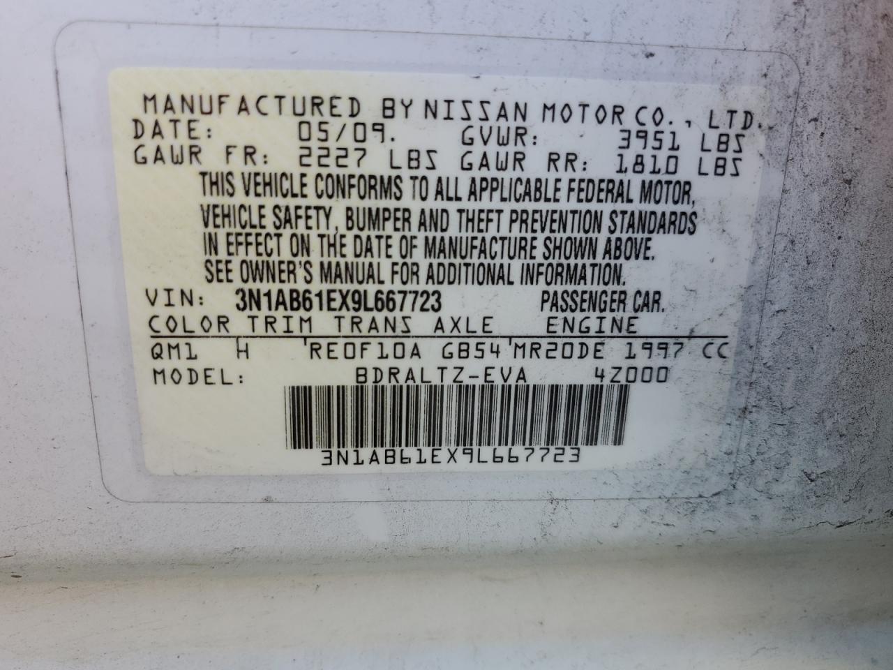 3N1AB61EX9L667723 2009 Nissan Sentra 2.0