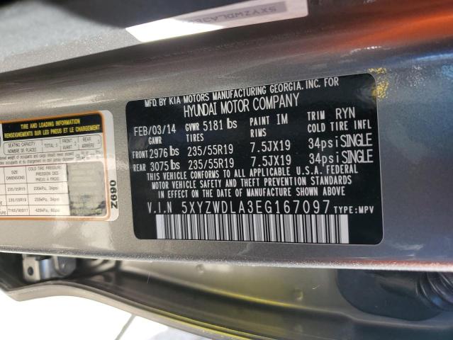 2014 Hyundai Santa Fe Sport VIN: 5XYZWDLA3EG167097 Lot: 49201844