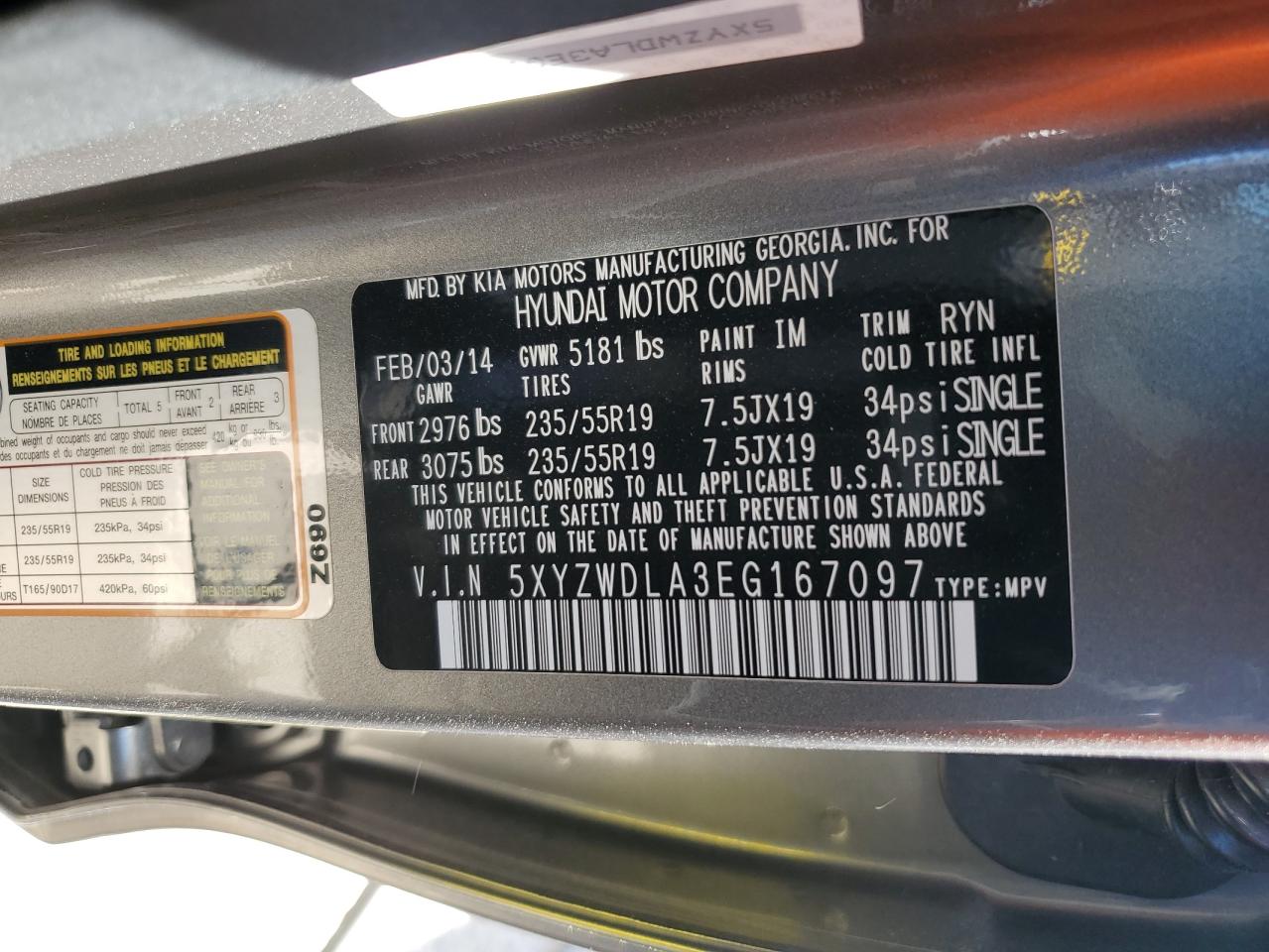 5XYZWDLA3EG167097 2014 Hyundai Santa Fe Sport