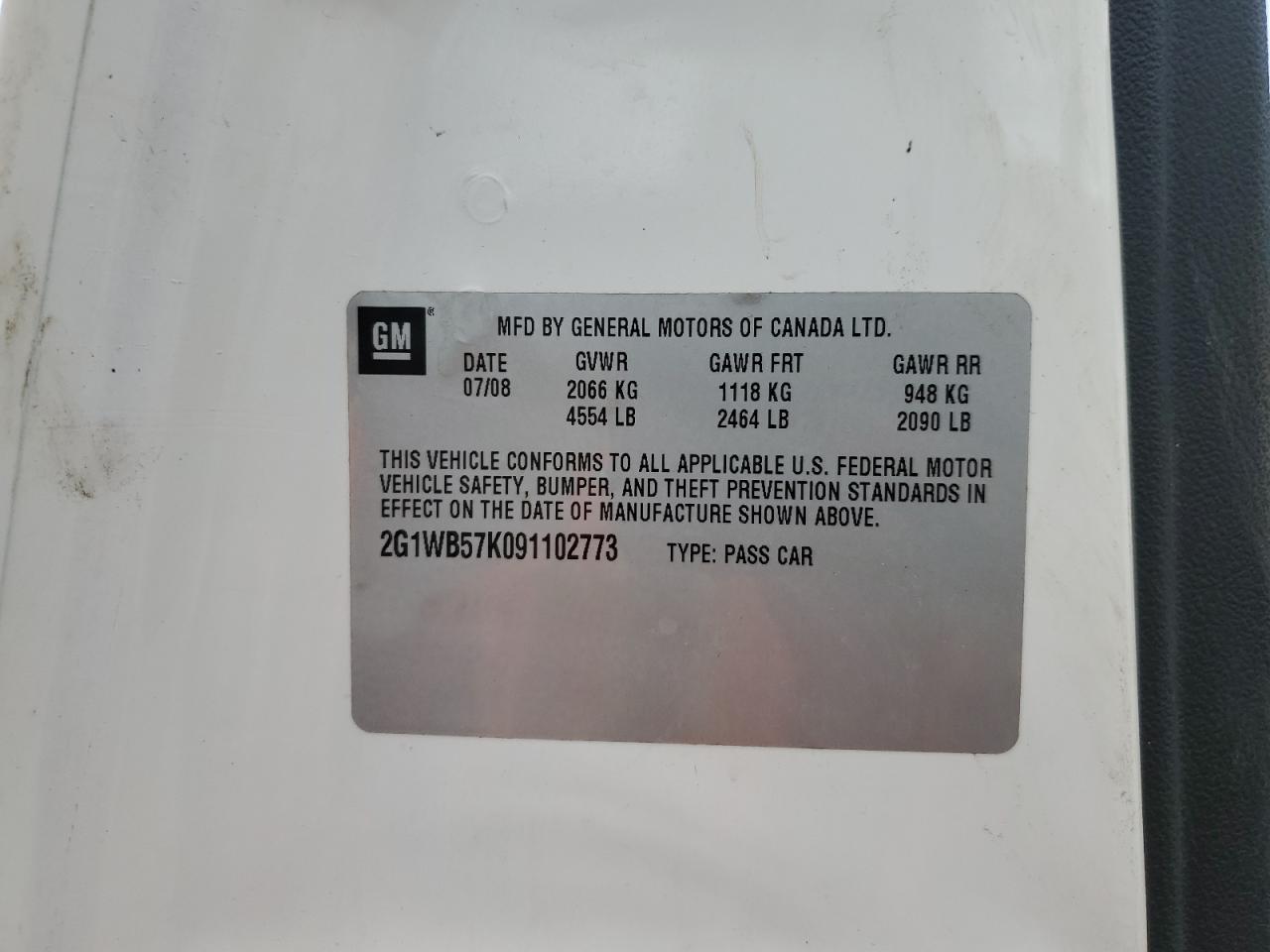 2G1WB57K091102773 2009 Chevrolet Impala Ls