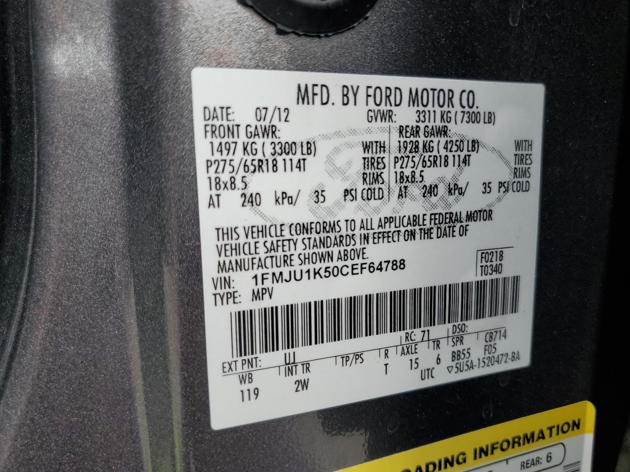 1FMJU1K50CEF64788 2012 Ford Expedition Limited