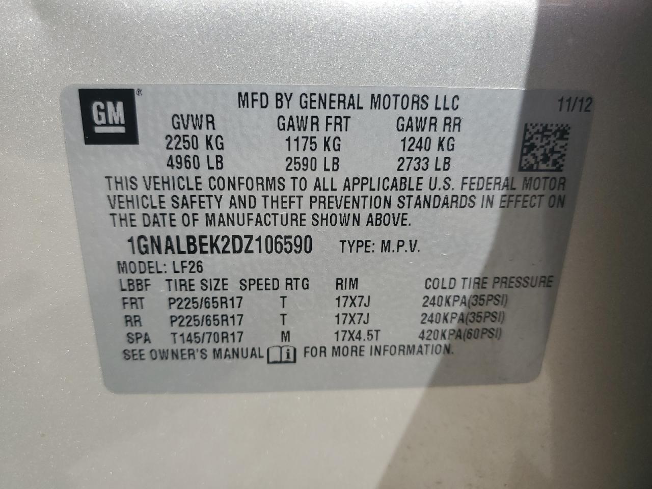 1GNALBEK2DZ106590 2013 Chevrolet Equinox Ls