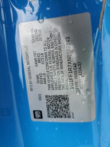 2022 Chevrolet Camaro Lt1 VIN: 1G1FF1R7XN0102243 Lot: 51110574