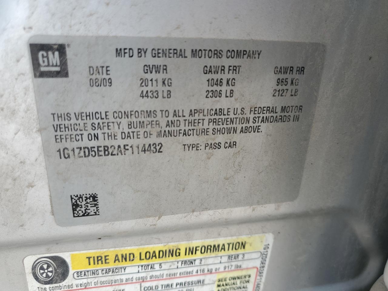 1G1ZD5EB2AF114432 2010 Chevrolet Malibu 2Lt