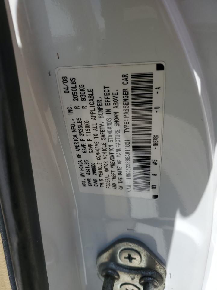 1HGCS22898A011821 2008 Honda Accord Exl