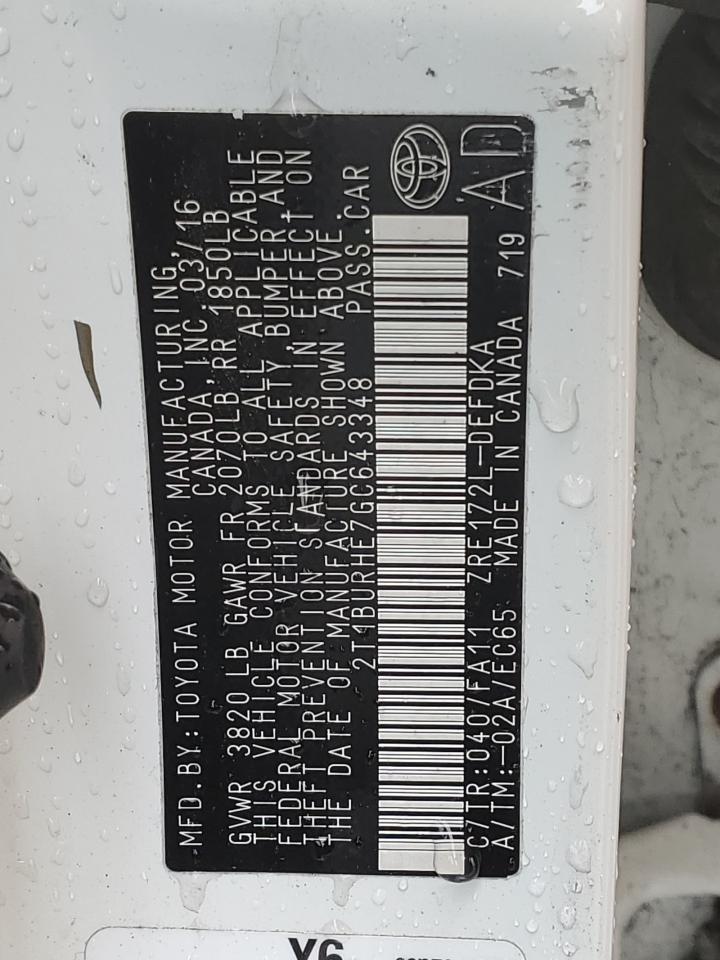 2T1BURHE7GC643348 2016 Toyota Corolla L