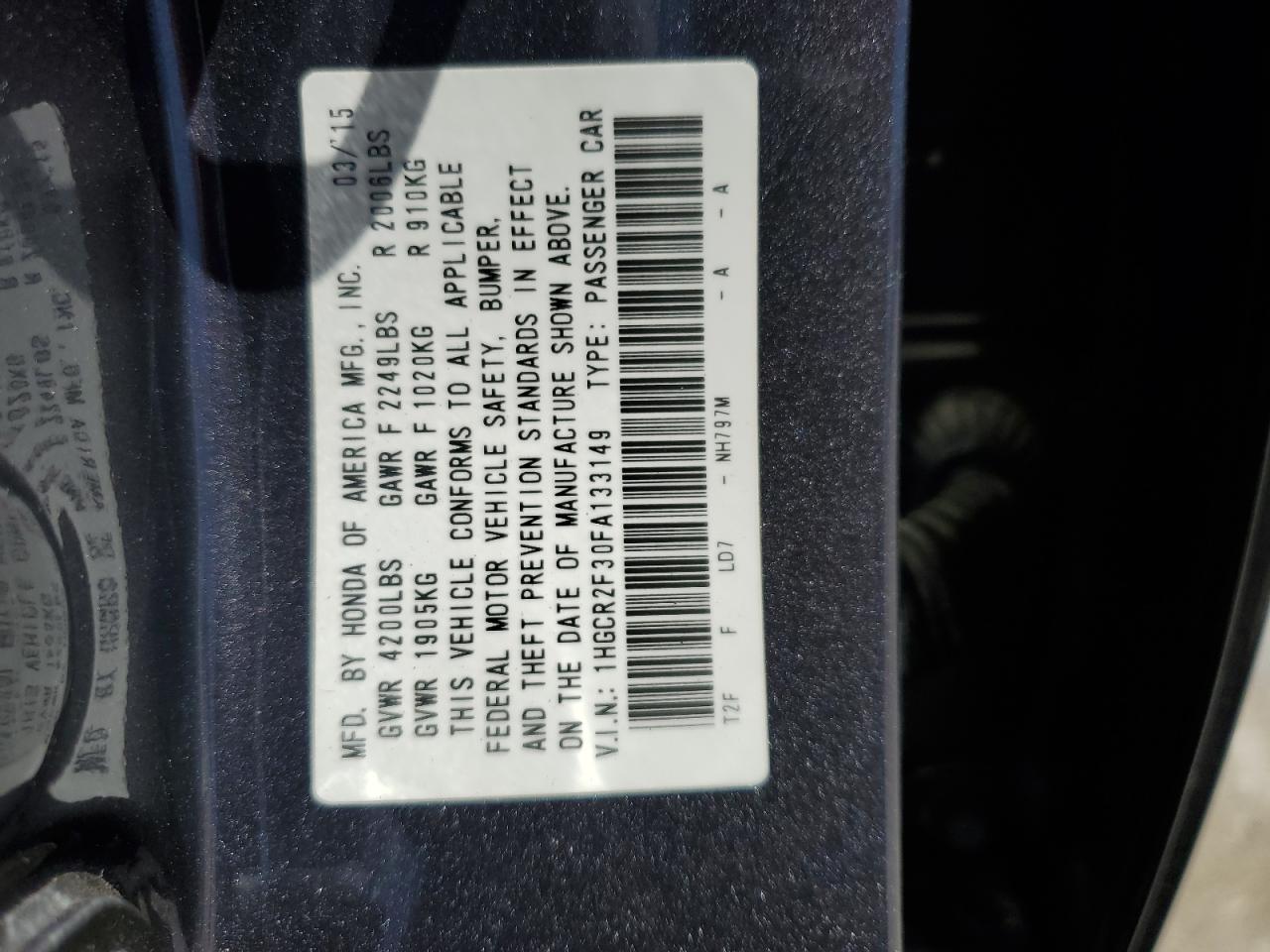 1HGCR2F30FA133149 2015 Honda Accord Lx